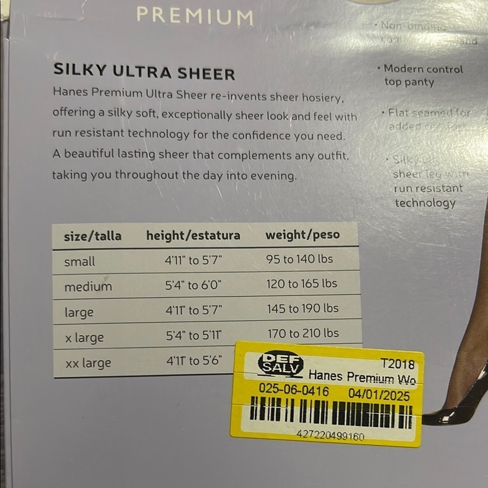 Hanes Premium Silky Ultra Sheer Control Top Pantyhose 2Pr Small Barely Black NIP - Picture 4 of 4